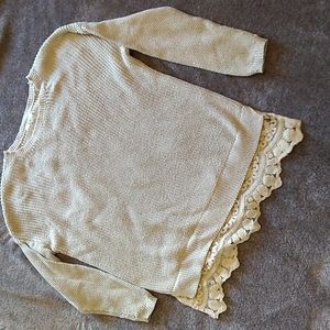Pins and Needles ivory sweater with lace hem